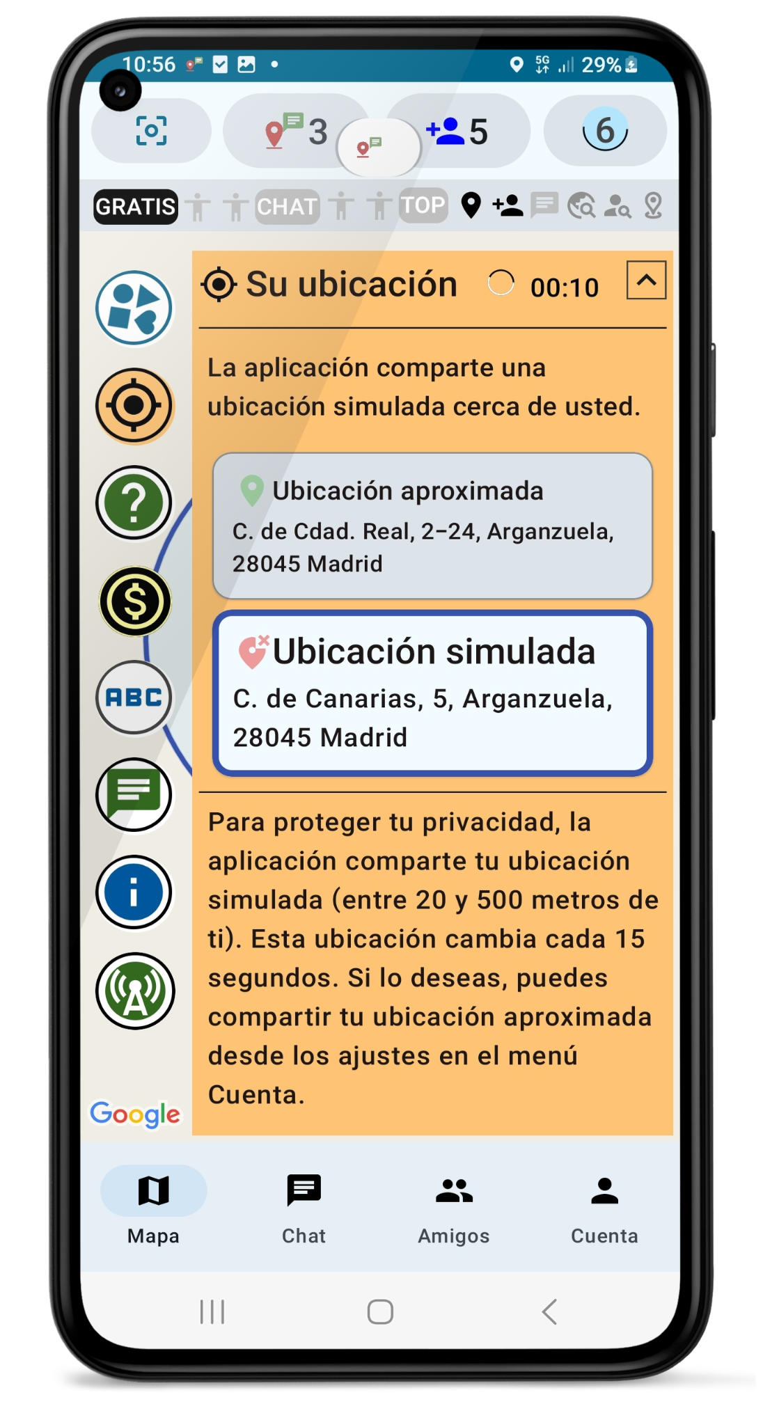 Simulación de ubicación para la privacidad
